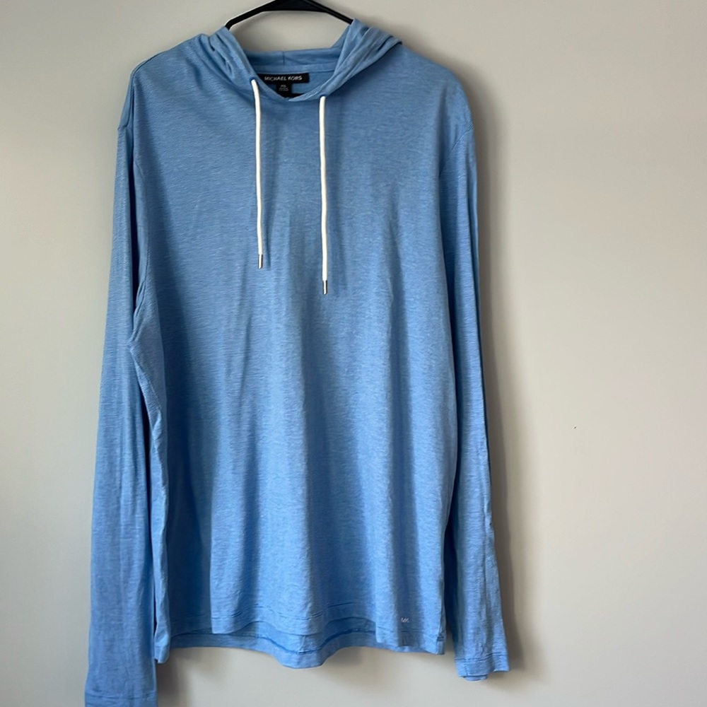 Michael Kors Men’s Blue and White waffle hoodie size XXL